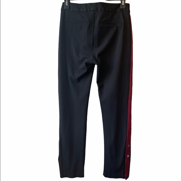 PAIGE Asha Black Maroon Side Tuxedo Stripe Ankle Buttons Pants Size 27 - Picture 5 of 9